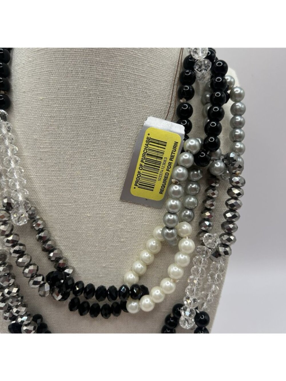 New Statement Necklace Black White Silver Faux Pearl Crystal Beads Chain Link - Picture 3 of 10